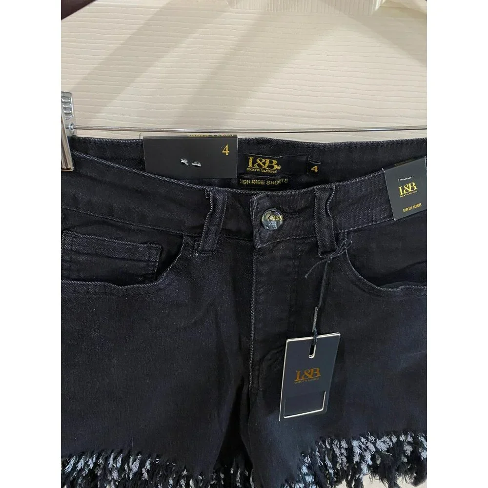 L&B High Rise Black Denim Fringe Hem Shorts Womens Size 4